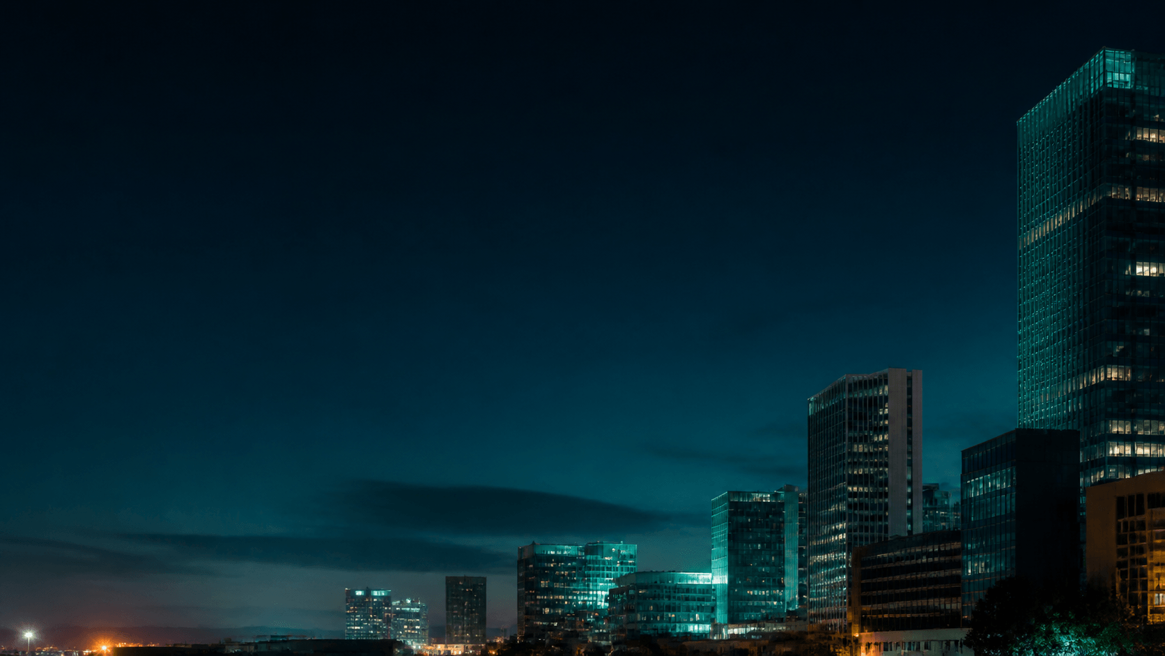 Illustration of a city skyline at dusk